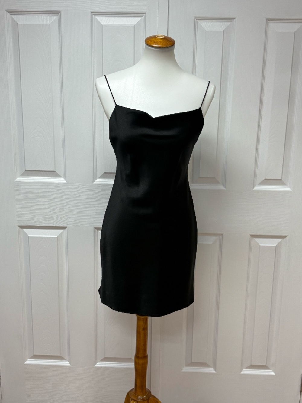 Alice + Olivia Classics Harmony Mini Slip Dress Black Satin - Size 2.